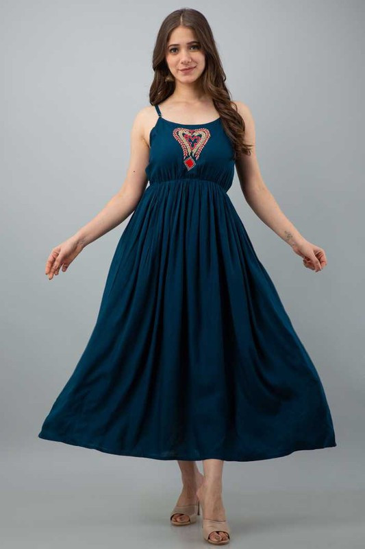 Asfebrics Women Fit And Flare Blue, Red, Beige Ankle Length Dress