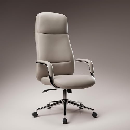 Green Soul Oslo Premium Boss Chair | Minimal Scandinavian Design | Ergonomic Faux Leather Executive Office Chair With Cushioned Seat | Chrome Finish | High Back (Beige)