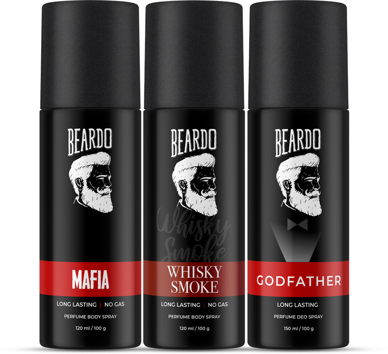 Beardo Godfather, Mafia & Whisky Smoke Perfume Deo Body Spray |Strong & Long Lasting Body Spray – For Men(390 Ml, Pack Of 3)