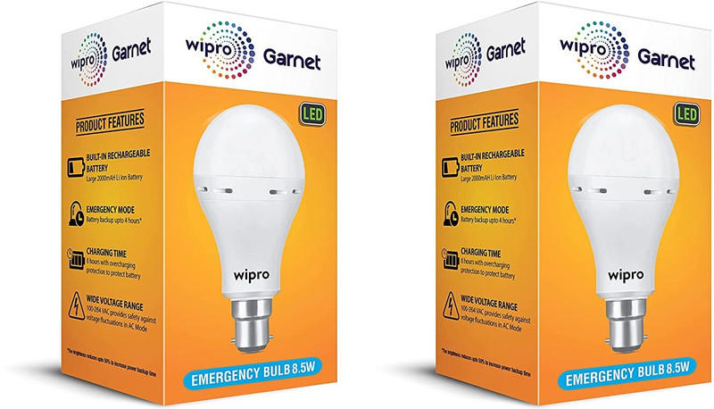 Wipro 8.5W Rechargeable Led (Pack Of 2) With Backup Of 4 Hrs Bulb Emergency Light(White)