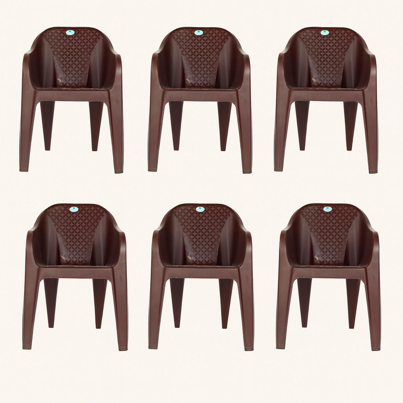 Homiboss Plastic Set Of 6 | Chairs For Home, Living Rooms, & Garden Plastic Outdoor Chair(Brown, Set Of 6, Pre-Assembled)