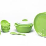 Signoraware Plastic Round Dinner Set, 21 Pieces, Parrot Green
