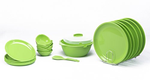 Signoraware Plastic Round Dinner Set, 21 Pieces, Parrot Green