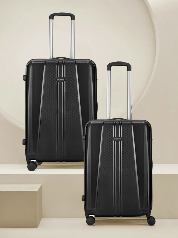 Aristocrat Invictus Set Of 2 (Small 55Cm | Medium 65Cm)) – Trolley Bag Jet Black Cabin & Check-In Set 8 Wheels – 26 Inch