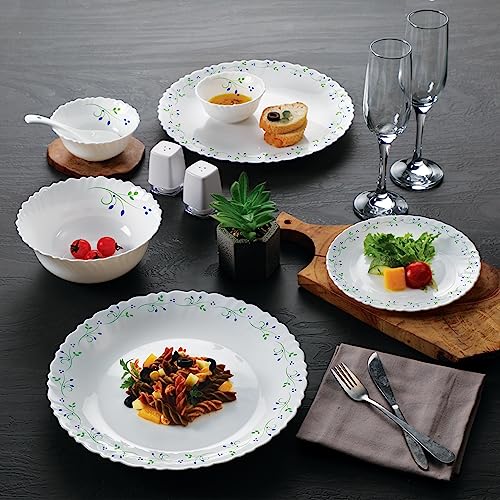 Cello Opalware Dazzle Tropical Lagoon Dinner Set, 13Pcs, White | Lightweight, Chip Resistant, Bone Ash Free Crockery | Microwave & Dishwasher Safe |Ideal For Daily Use, Servings & Gifting