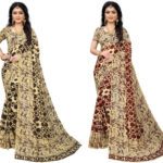 Kanooda Prints Printed Daily Wear Georgette Saree(Pack Of 2, Multicolor)