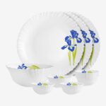 Cello Pack Of 10 Opalware Dazzle Opalware Blue Iris Dinner Set | Crockery Set | Blue Dinner Set(Blue, White, Microwave Safe)