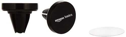 Amazon Basics Car Air Vent Phone Holder | Quad Magnet | Magnetic Compatible With Most Smartphones (Black)