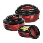 Milton Ernesto Inner Stainless Steel Jr. Casserole Set Of 3 (420 Ml, 850 Ml, 1.43 Litres), Red | Easy To Carry | Serving | Stackable