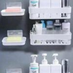 Kyaso 3 Pcs Shelves + 3 Pcs Soap Dish Abs Plastic Bathroom Accessories(White)