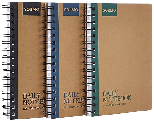 Amazon Brand – Solimo Notebooks, Spiral-Bound, Kraft Cover, Lightweight, Pleasing Designs (A5, 160 Pages, 100 Gsm, Set Of 3)