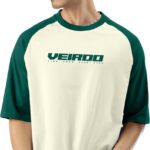 Veirdo Printed, Typography Men Round Neck Beige, Dark Green T-Shirt
