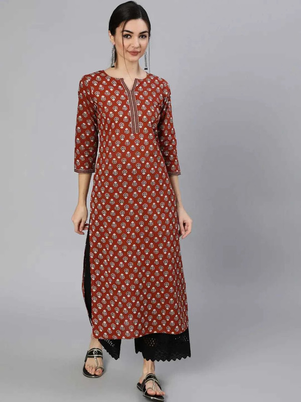 Kamex Women Printed A-Line Kurta(White, Maroon)