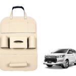 Oshotto Car Backseat Storage Organizer Phone Holder,Multi-Pocket For Bottles, Tissue Boxes,Kids Toy Storage And Great Travel Accessory Compatible With Toyota Innova Crysta (Beige)