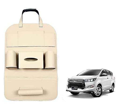 Oshotto Car Backseat Storage Organizer Phone Holder,Multi-Pocket For Bottles, Tissue Boxes,Kids Toy Storage And Great Travel Accessory Compatible With Toyota Innova Crysta (Beige)