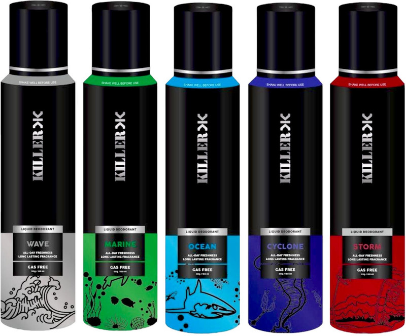 Killer Wave, Storm, Marine, Cyclone, Ocean No Gas Deodorant Body Spray  –  For Men & Women(750 Ml, Pack Of 5)