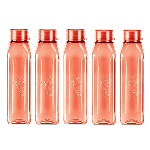 Milton Prime 1000 Pet Water Bottle, Set Of 5, 1 Litre Each, Red, Reusable Plastic Fridge Bottle Set, Bpa Free And Leak Proof Waterbottles For School, Travel, Work