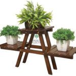 Smarts Collection Wooden Plant Stand For Balcony Living Room Indoor Outdoor Plant Stand Foldable Display Rack Storage Rack For Patio Garden Yard (3 Tier, Brown) Solid Wood Side Table(Finish Color – Brown, Pre-Assembled)