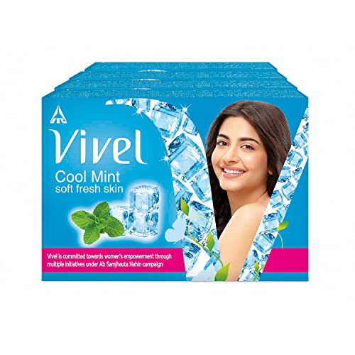 Vivel Cool Mint, Soft Fresh Skin Soap, 600G (150G – Pack Of 4), Soap For Women & Men For Soft, Glowing & Moisurised Skin, All Skin Types