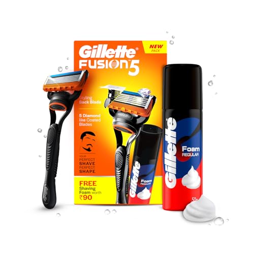 Gillette Fusion Manual Razor For Men For Perfect Shave And Perfect Beard Shape & Gillette Classic Regular Pre Shave Foam, 50G