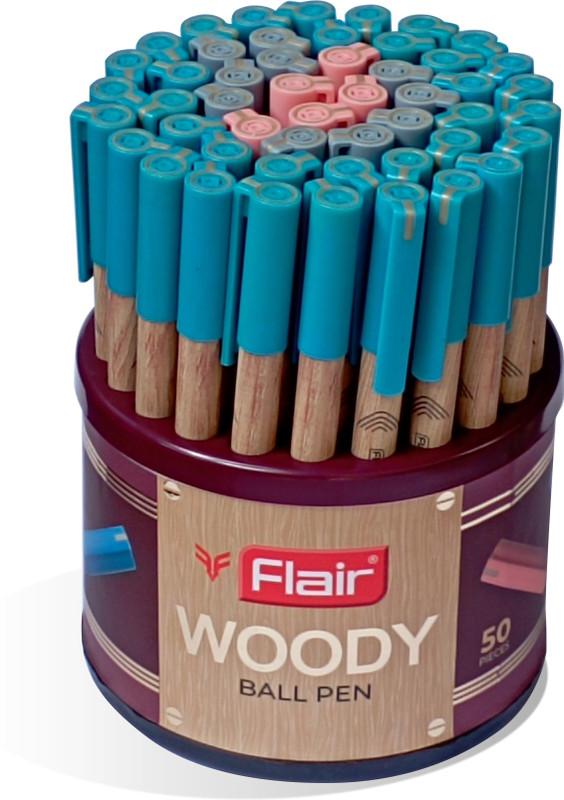 Flair Woody 0.7 Mm Stand | Attractive Woody Design | Smooth Ink Flow System Ball Pen(Pack Of 50, Ink Color – Blue, Black, Red)