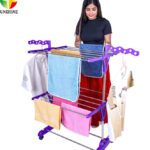 Unizone Steel, Plastic Floor Cloth Dryer Stand Foldable Cloth Drying Stand 2-Tier | Cloth Stand Steel With Wave Wings & Wheels(2 Tier)