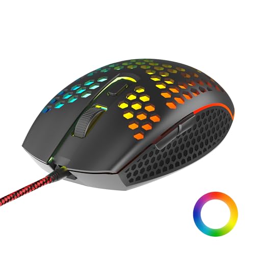 Ambrane Honeycomb Design Wired Gaming Mouse With 6 Programmable Buttons, 4-Speed Customizable 3600 Dpi, Comfortable Grip, 7 Colors Breathing Led Light, 1.5M Long Cable, Lightweight (Tronex, Black)