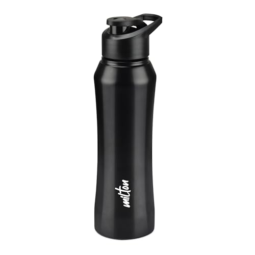 Milton Comet 1000 Stainless Steel Water Bottle 1000 Ml, Single Walled, Isi Certified I Leak Proof Lid, Rust Proof I For School, Office, Gym I Black