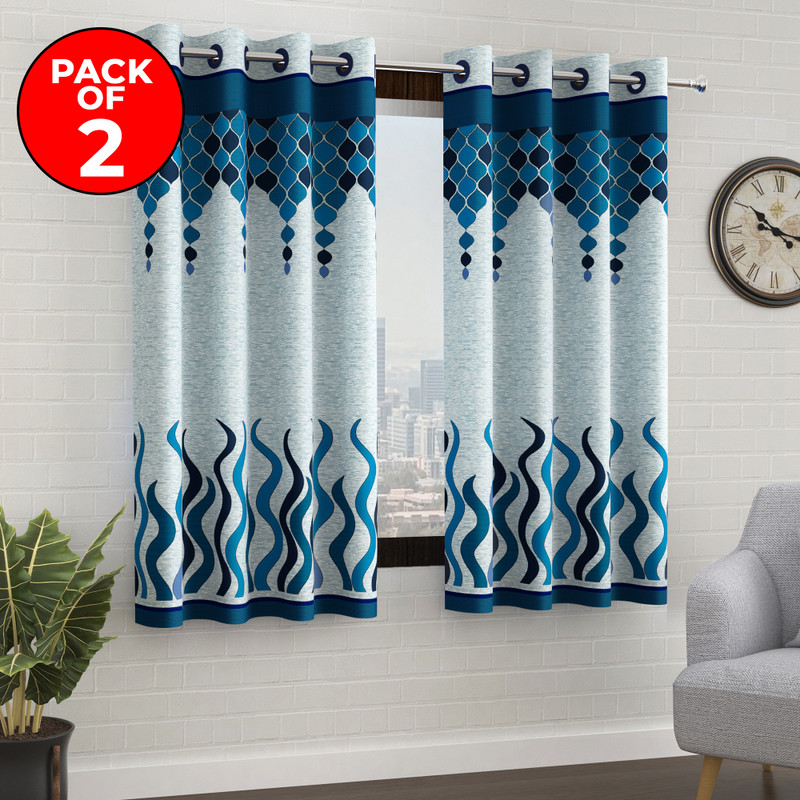 Story@Home 152 Cm (5 Ft) Window Polyester Semi Transparent Curtain (Pack Of 2)(Sky Blue, Blue, Printed)