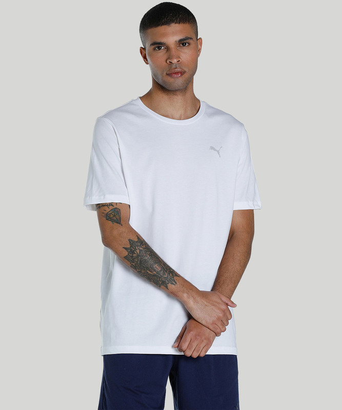 Puma Solid Men V Neck White T-Shirt