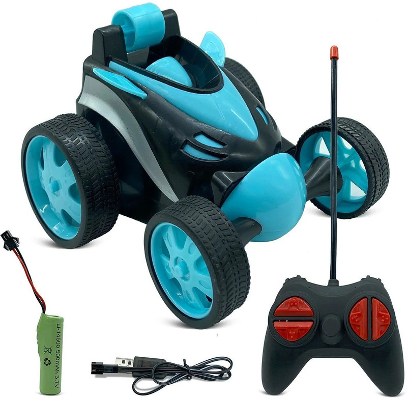 Comercio Remote Control Stunt Vehicle 360�Rotating Rolling Radio Electric Racing Car(Blue)