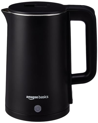 Amazon Basics 1.5 Liter Cool Touch Electric Kettle| 1350 Watt|Stainless Steel Body|Auto Cut-Off|Triple Safety Protection(Black)