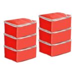 Prettykrafts Saree Cover Big Size/Wardrobe Organiser/Clothes Storage Bag | Storage Organizer Bag | Zip Closure And Transparent Front | Clothes Storage Bag | Set Of 6, Red | Size: 40 X 35 X 20 Cm