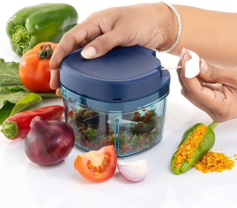 Macarize Square Hurricane 600 Ml Premium Finished Unbreakable Trusted Brand Vegetable & Fruit Chopper(1 Container, 1 Blade Shaft, 1 String Head)