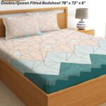 Fashancy Cotton Queen Fitted (Elastic) 300 Tc Geometric Bedsheet(Pack Of 1, Cream Line)