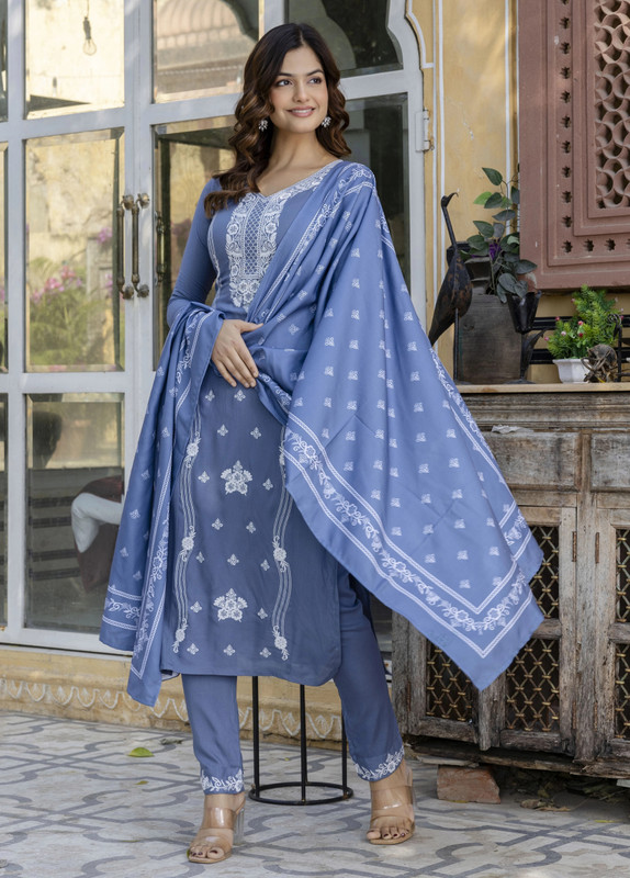 Trendz Tycoon Embroidered Kurta, Salwar & Dupatta Set