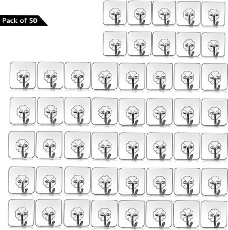 Pyorit Adhesive Plastic Wall Hooks Hangers For Hanging Robe, Coat, Towel, Keys Hook 50(Pack Of 50)