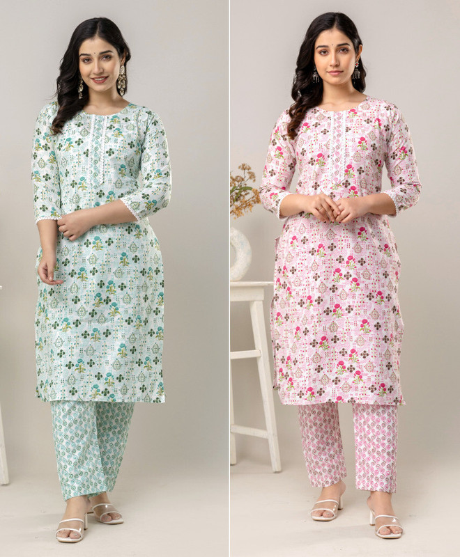 Sn Fashion Attire Women Floral Print A-Line Kurta(Pink, Green)