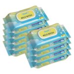 Mumta Milk Baby Wipes | With 99% Pure Water, Milk And Probiotics- 648 Wipes| Plant Based Fabric For Sensitive Skin| Prevents Irritation & Rashes.(72 Each, Pack Of 9)