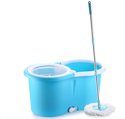 Ganesh Rapid Plastic Spin Mop, Round Plastic Bucket Floor Cleaning Mop With Bucket, Pocha For Floor Cleaning, Mopping Set (Blue, Set Of 2 Microfiber Refills)
