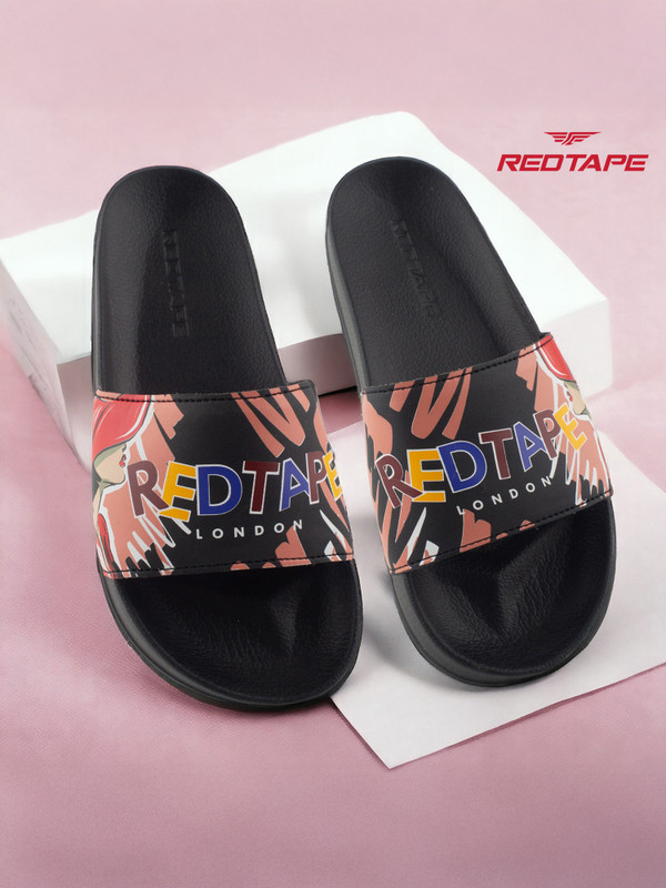 Red Tape Women Slides(Black , 3)