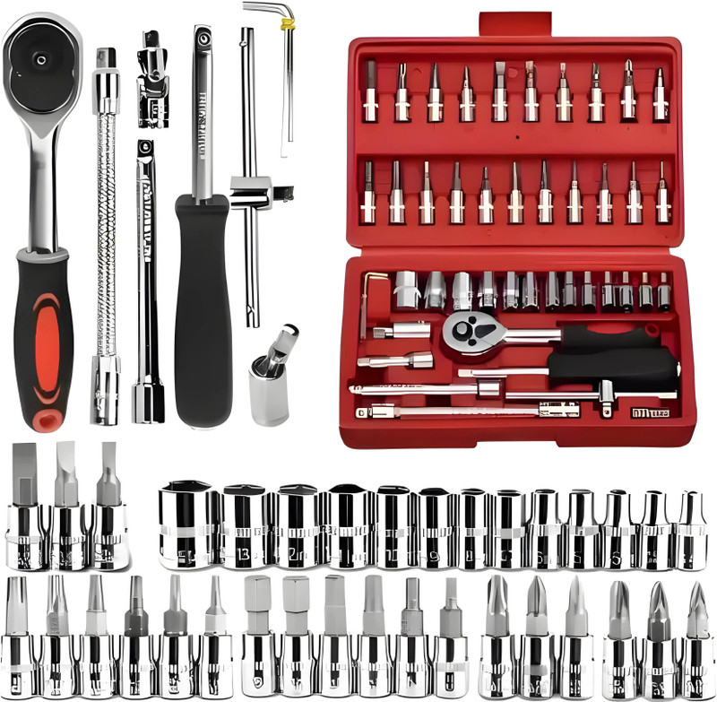 Joyful Junction 46Pcs Sockets, Extension Bars, Mechanic Kits For Household Auto Repair Set Tool Box
