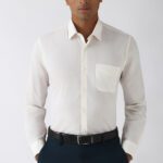 Peter England Men Solid Formal Cream Shirt