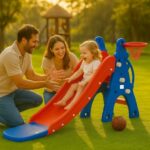 Amazon Brand – Solimo Modern Castle Slide With Basketball For Indoor & Outdoor Use | Kids 2-8Years Old | Safe & Fun |Toy For Kids |Easy Assembly |30Kg Weight Capacity, Multicolor