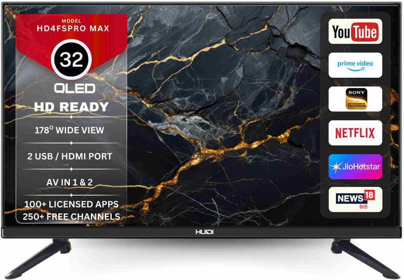 Huidi Hd4Fspro Max 80 Cm (32 Inch) Qled Hd Ready Smart Android Tv 2025 Edition(Hd4Fspro Max)