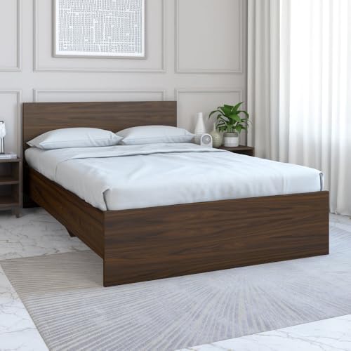 Nilkamal Arthur Wooden Double Bed Without Storage | Engineered Wood | Knock Down | Contemporary Design | Walnut