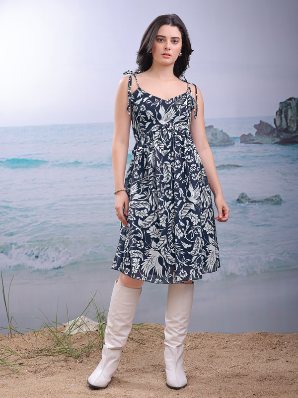 Purvaja Women Fit And Flare Dark Blue Knee Length Dress