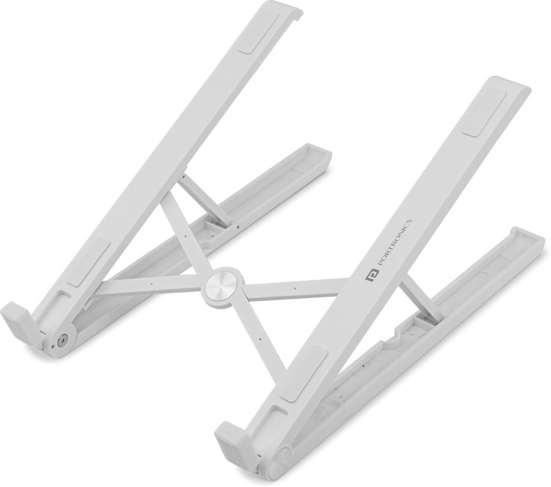 Portronics My Buddy Flip My Buddy Flip Plastic Floor And Desk Stand Laptop Stand With Adjustable Height Compatible With 26 – 35 Cm, 36 – 39Cm Laptops(White)