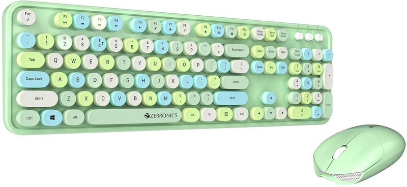 Zebronics Zeb-Companion 300 Wireless Standard Desktop Keyboard Compatible With Desktop, Laptop, Mac Zeb-Companion 300 Wireless Keyboard With Retro Keys(Green)
