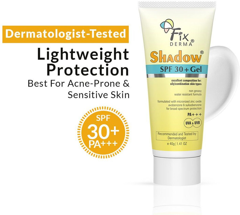Fixderma Sunscreen – Spf 30+ Pa+++ Shadow Sunscreen Spf 30+ Gel For Oily Skin, Uva-Uvb Protection, Water Resistant(40 G)